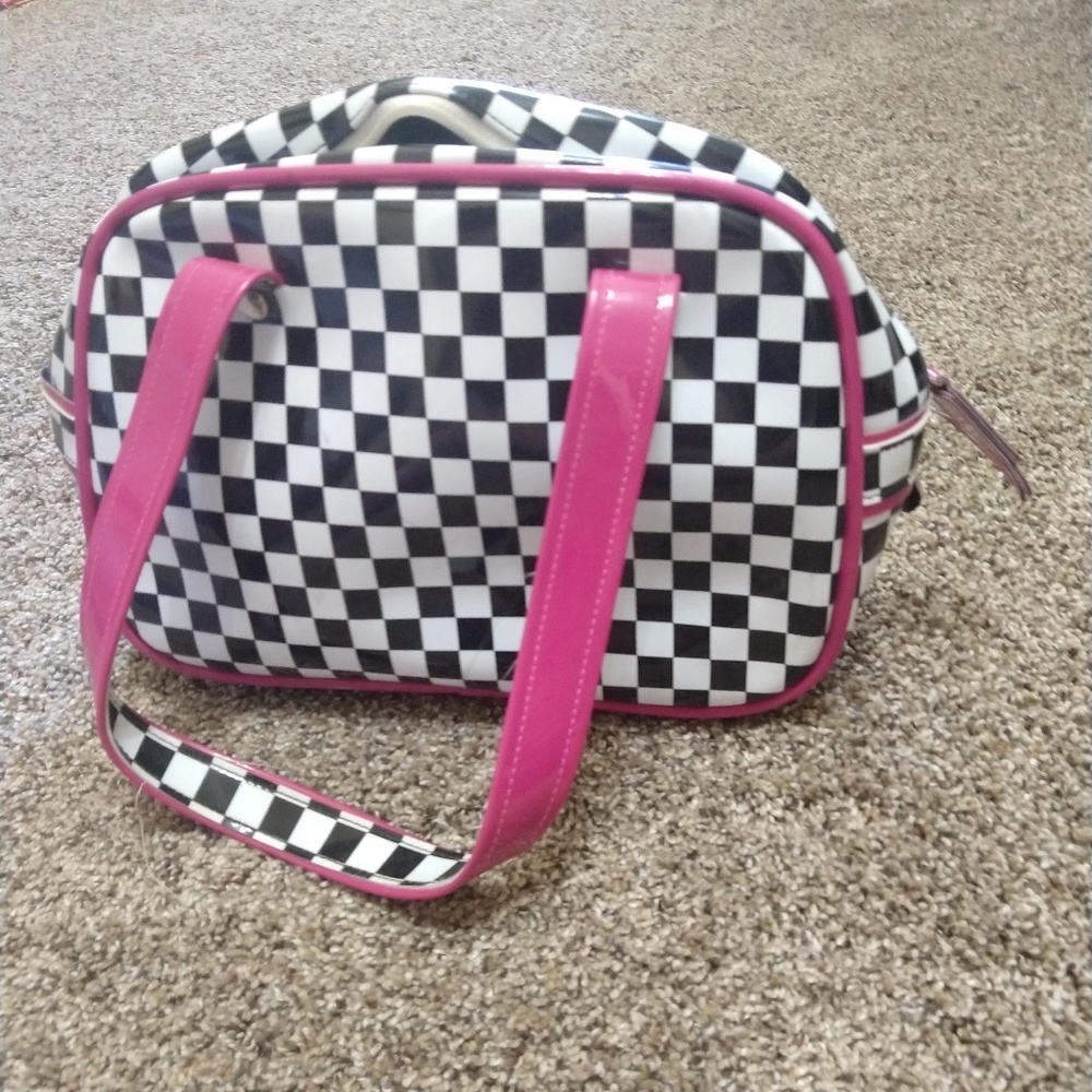 Addict vinyl black and white checker purse